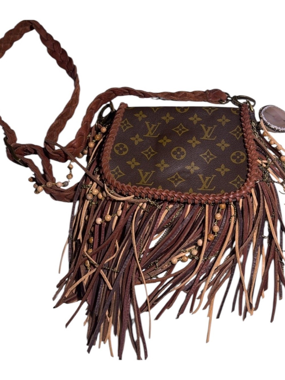 Louis Vuitton-Inspired Brown Fringe Crossbody Bag - Picture 9 of 12